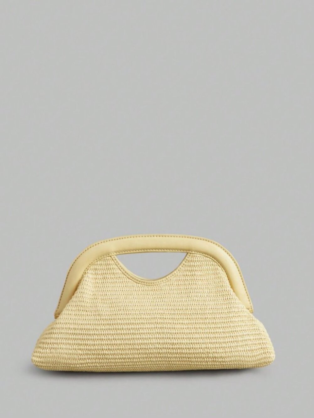 Pale Yellow Woven Clutch with Trim Handles